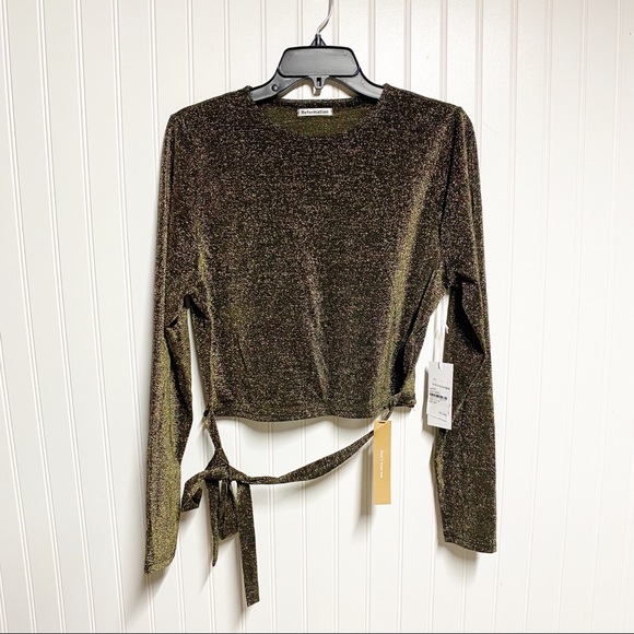 Reformation Metallic Black Jupiter Crop Top | XL Extra Large - Picture 2 of 8